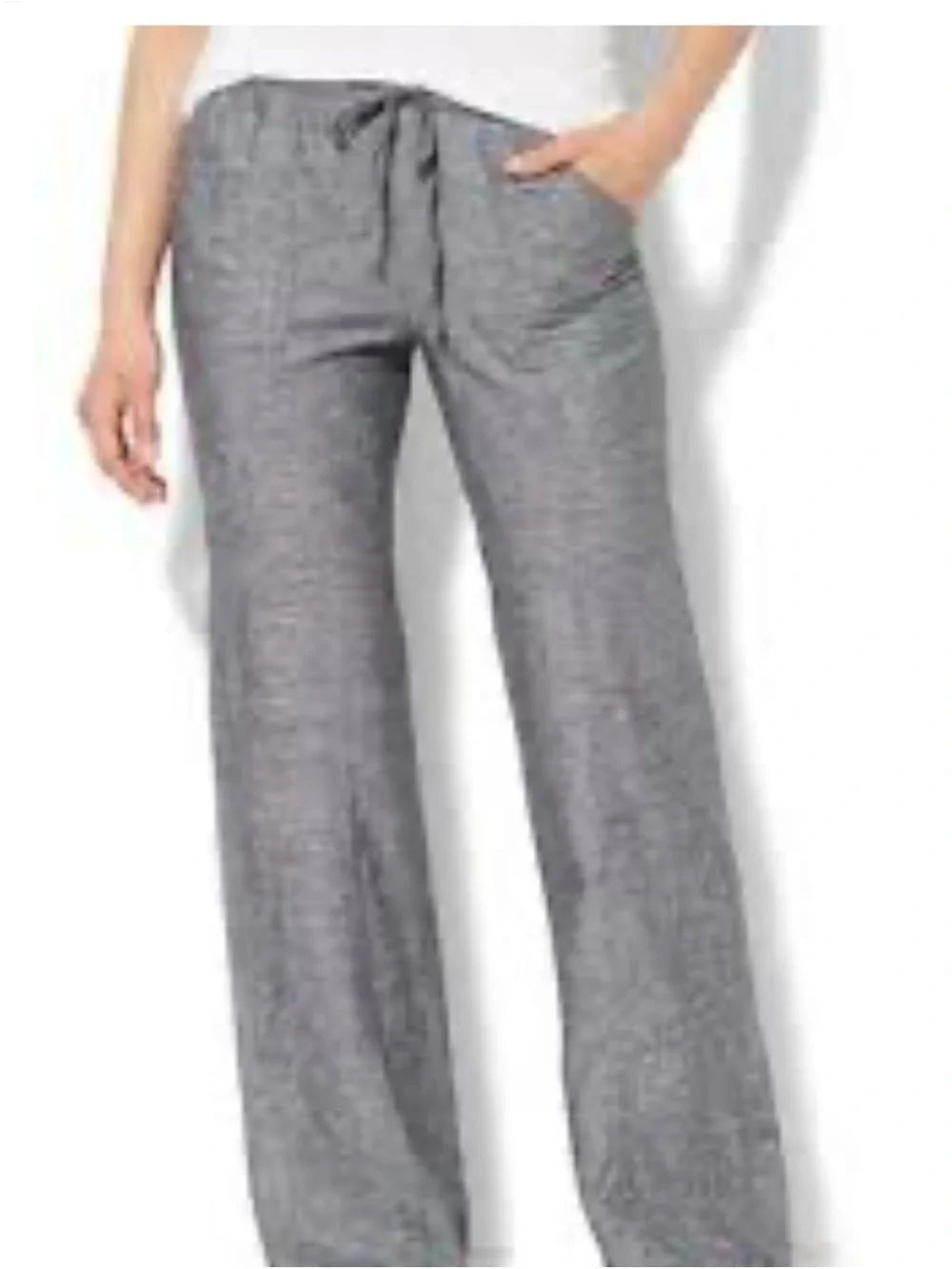 0197 New York & Company Heather Gray Wide-Leg Drawstring Pants